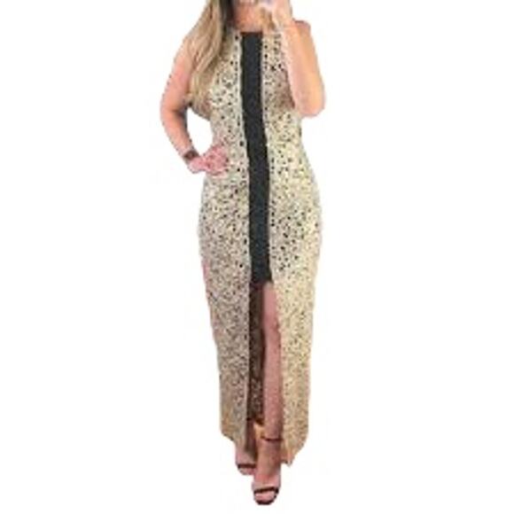Badgley Mischka Dresses & Skirts - Badgley Mischka Black & Gold Metallic Beaded Gown